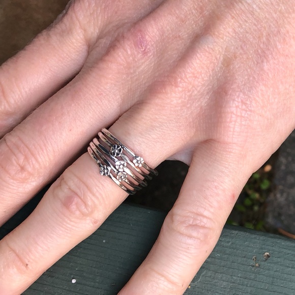 Silver, Flower, Stacking Ring - Picture 5 of 11